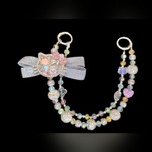Hello Kitty Sparkly Beaded Bag Charm Strap – Rhinestone Bow Accent